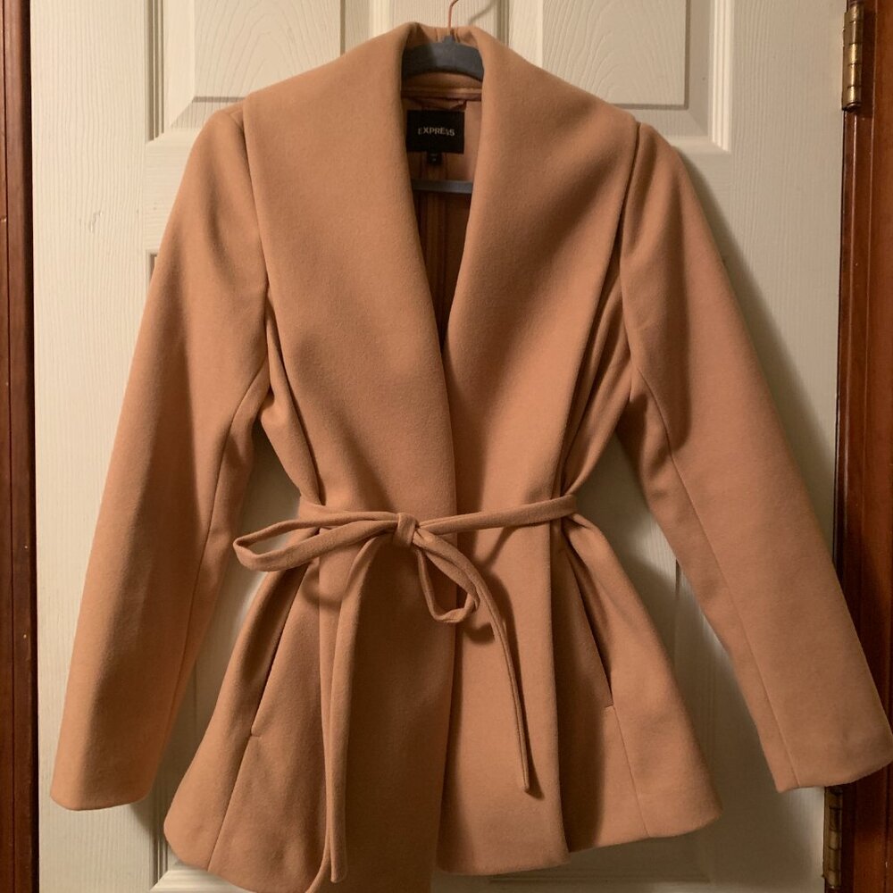 Express Pecan Belted Wrap Front Coat – Size XS (New Without Tags)